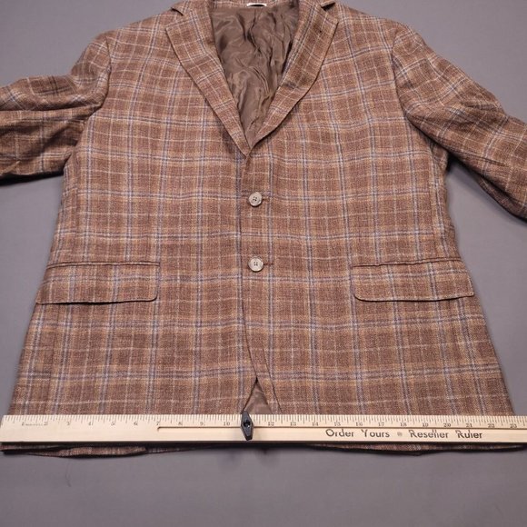 Joseph Abboud E.Thomas Wool Silk Linen Blend Plaid Blazer 2 Button 44S - Picture 11 of 13
